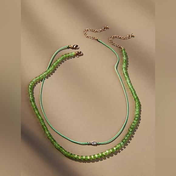 NWT Anthropologie Beaded Cord Necklaces, Set of 2 (PINK,WHITE,GREEN OR ASST) - Picture 8 of 13